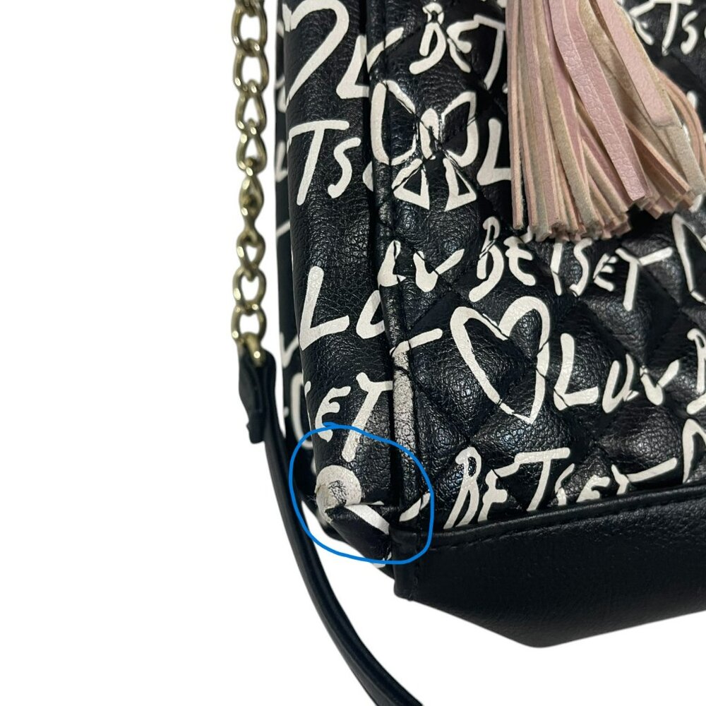 LUV BETSEY JOHNSON Quilted B&W Hearts Bows Handbag Satchel Crossbody Bag Purse - Picture 3 of 12